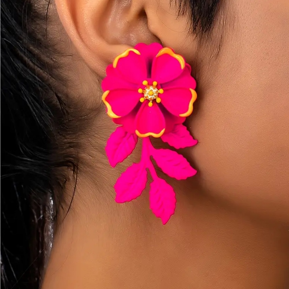 Rose Red Floral Earrings